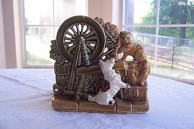 Vintage McCoy Spinning Wheel With Cat and Scotty Dog Planter 2 AVAILABLE
