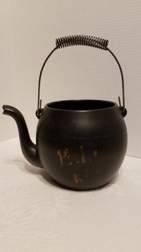 Vintage McCoy Kookie Kettle Cookie Jar USA Pottery Tea Pot Wire Handle - no lid