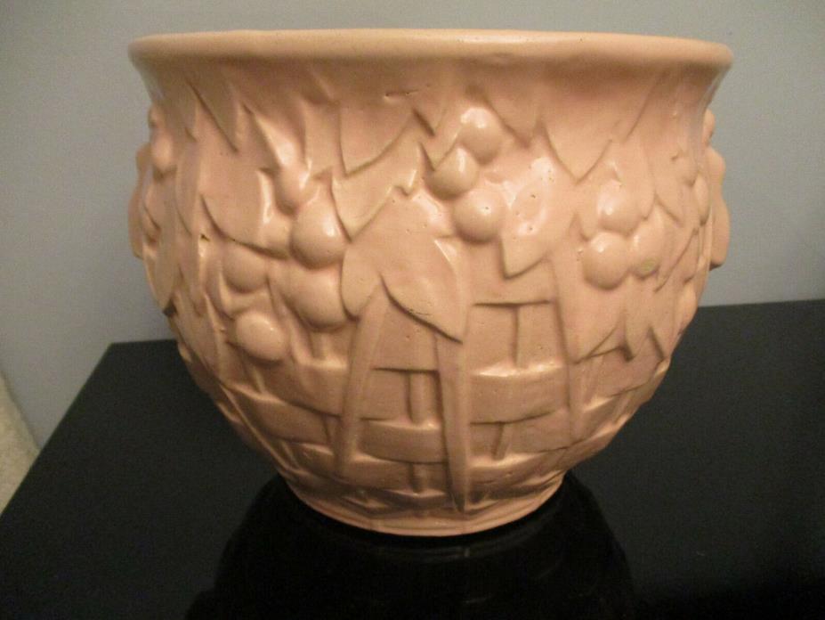 VIntage Nelson McCoy Berries Basketweave Matt Pink Jardiniere Art Pottery Pot!
