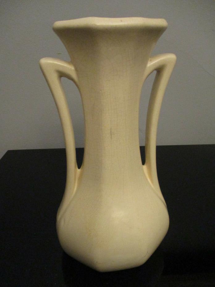 VIntage Nelson McCoy Mid Century Style Matt White Art Pottery Handled Vase!