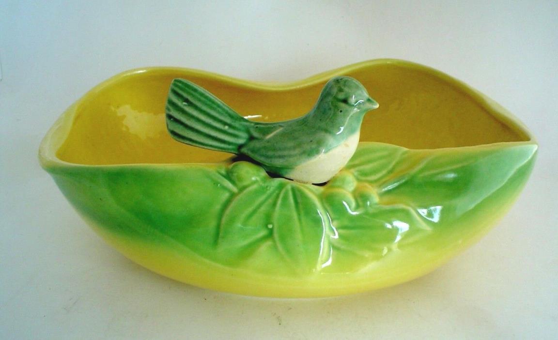 Vintage Green to Yellow Drip Glaze McCoy Bird Bowl Planter Signed