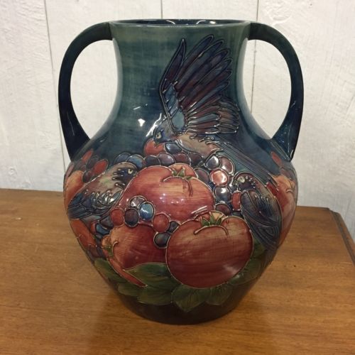 Moorcroft Finch & Fruit Marked WM William Moorcroft Vase England