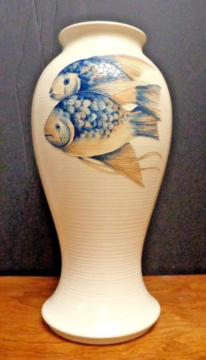 Tall Rare Vintage William Moorcroft Painted Fish Baluster Vase 15
