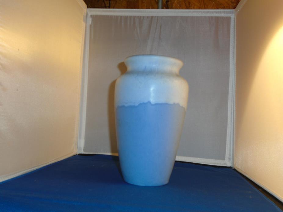 Muncie Pottery 1920's White over Blue Arts and Crafts Vase 8 1/4