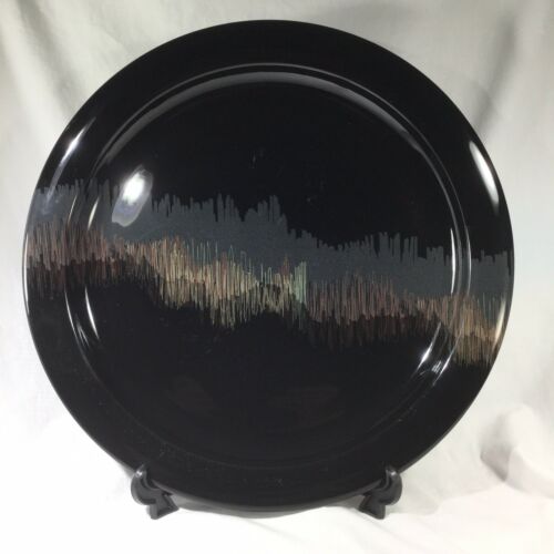 Arabia Finland Aurora Borealis Round Platter Serving Chop Plate 13” Black MCM