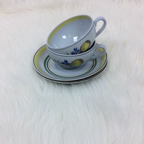 Arabia of Finland Windflower Two Flat Cups Saucer for Soup Bowl 1955 - 1970