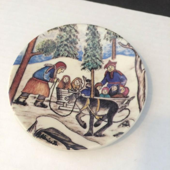 Arabia Finland Reindeer Plate Dish 1986 Signed Alariesto Ringlekar Lapp’s Pastim