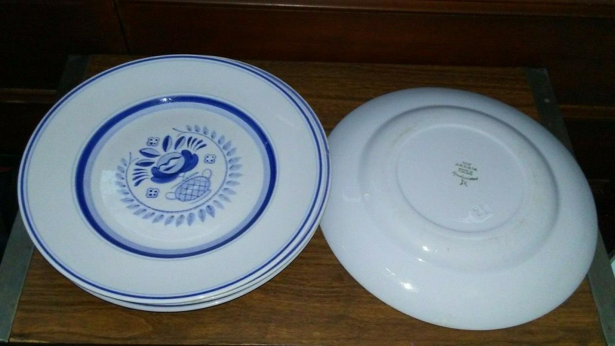 ARABIA  Finland BLUE ROSE Hand Painted Dinner Plates Set of 4