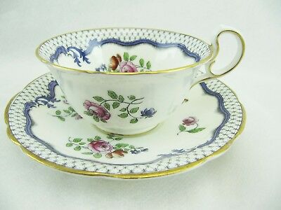 AYNSLEY TEACUP CUP SAUCER SET - BLUE DRAPED BORDER WITH FLOWERS