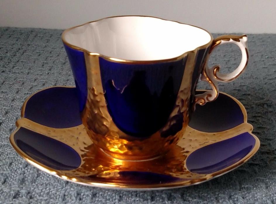Vintage ~ Aynsley Bone China ~ TEA CUP and SAUCER ~ Cobalt Blue, Gold, and White