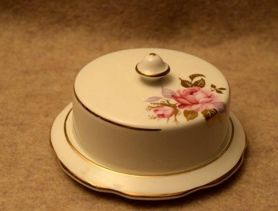 AYNSLEY ENGLAND BONE CHINA ROSE with Gold Leaf Butter dish