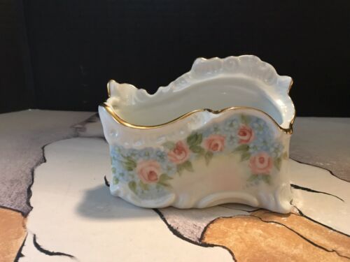 Vintage Hutschenreuter China Pink Rose Floral Pattern Signed Techla. Circa 1890.