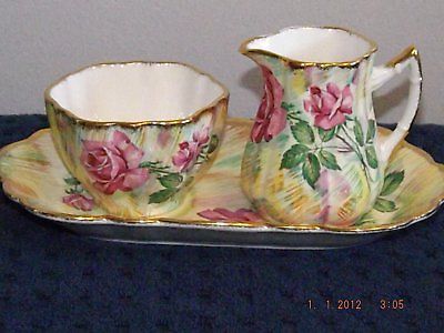Shadow Rose Massive Rose Cream Sugar & Tray Barker Bros England 1940's SWEET!