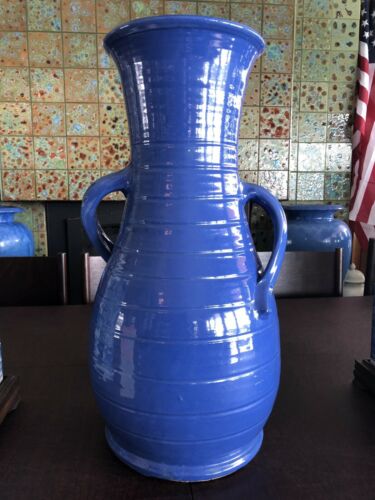 Spectacular Majestic and Rare 22” Cobalt  BAUER Matt Carlton Twisted Handle Vase