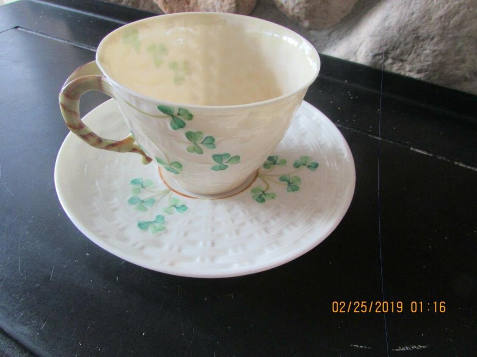 Belleek China  Shamrock  Cup and Saucer, Ireland c. 1946-55