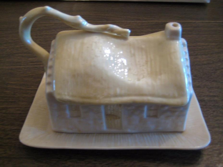 Belleek Porcelain Cottage House Covered Butter/Cheese  Dish