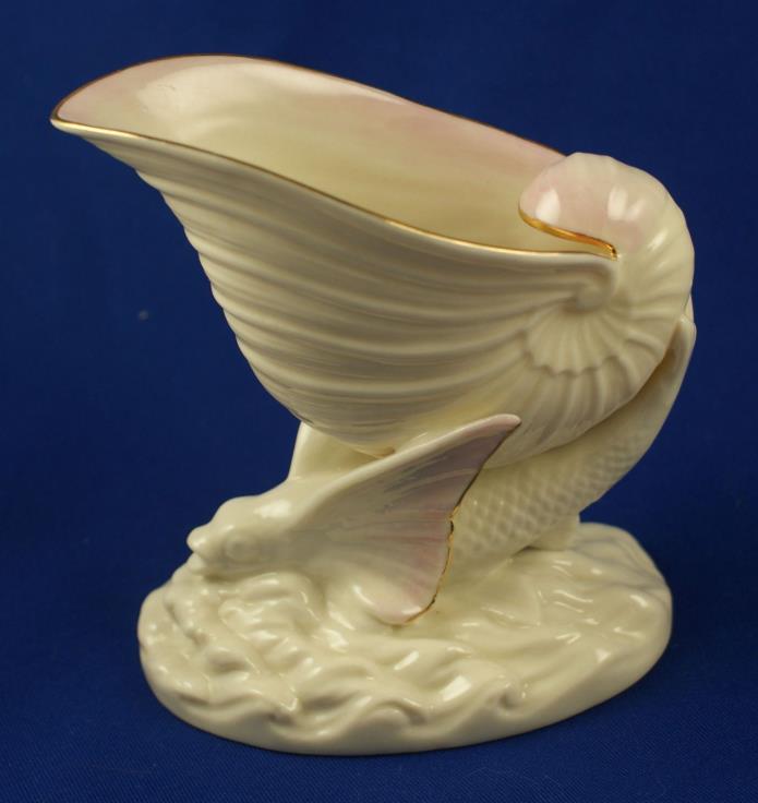 Belleek Porcelain Flying Fish Conch Shell Spill Vase Seventh Mark