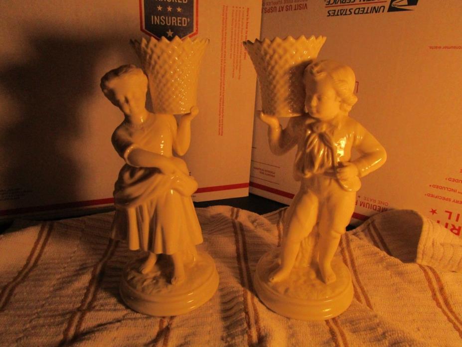 Belleek Figurines, Boy and Girl Holding Basket **VERY NICE **