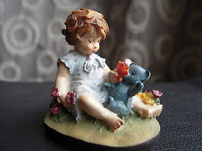 Original DOLFI Hand Painted Secret Garden Girl w/Teddy Bear made in Italy