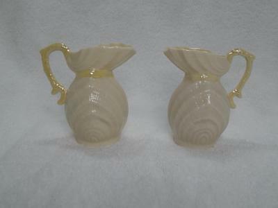 Vintage Belleek China Double Shell Creamer Pitcher Beautiful Pair MINT Condition