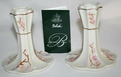 BELLEEK IRELAND 2001 Hand Crafted -Thorn- Candlesticks Set/2 NIB #928