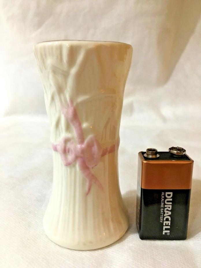 Belleek Ireland Pink Ribbon Vase 8th Mark #6702