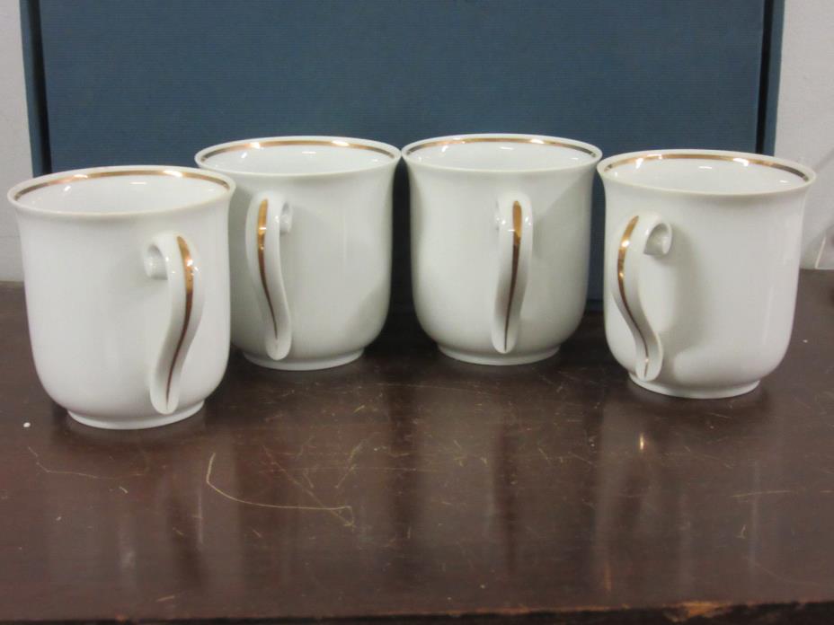 Bernardaud Mug white with gold trim 4-mugs fine Limoge china with gold trim new