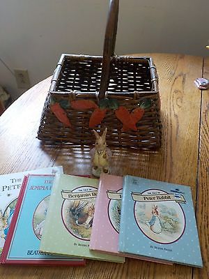 Beatrix Potter Mr.Benjamin Bunny 1965 Figurine Beswick UK CARROT BASKET 4 BOOKS