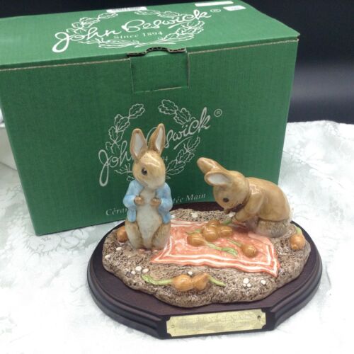 Beswick Peter and Benjamin Picking Up Onions Beatrix Potter Figurine Wood Base