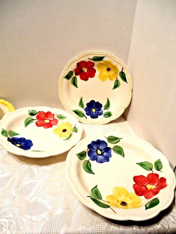 Stetson Blue Ridge 3 Flower Ring Soup Cereal Bowls Blue Red Yellow Flowers vtg