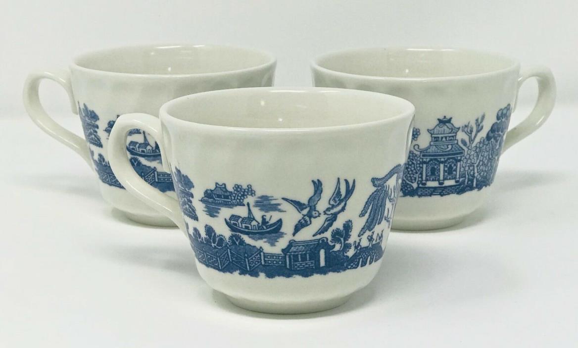 3 Beautiful Vintage Blue Willow Tea Cups Coffee Cup Churchill England