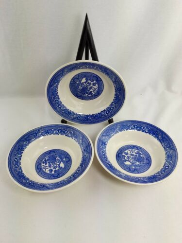 3 VTG WILLOW WARE BLUE WILLOW Rim Cereal BOWLS Royal China Soup Dish Tableware