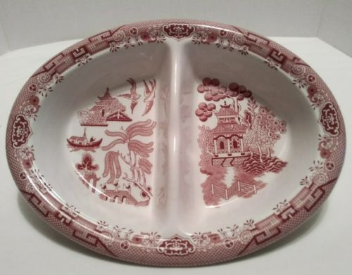 Pink Willow Oval Divided Serving Bowl Made in England