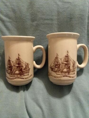 Churchill COFFEE MUG Set 2 Tall Cups England EUC. Ships Nautical  Mayflower
