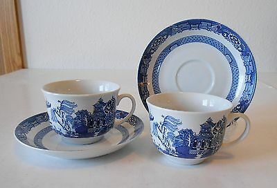 2 Royal Cuthbertson Blue Willow Cups & Saucers