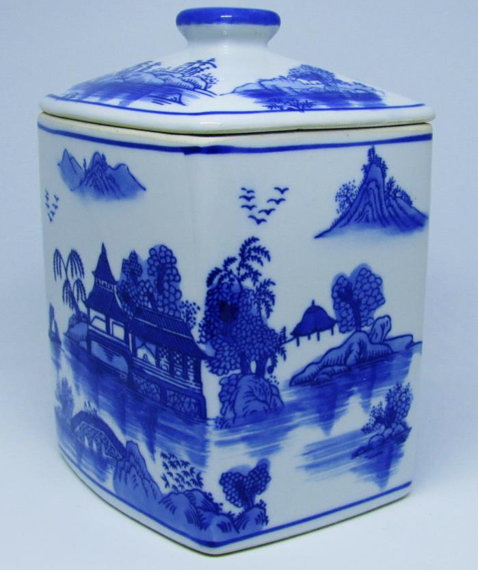 Blue Willow Canister Biscuit Cookie Jar