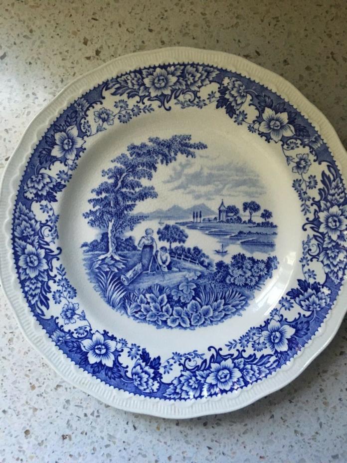 1 Dinner Plate. Blue White English China Silverdale Swinnertons. Pastoral Scene