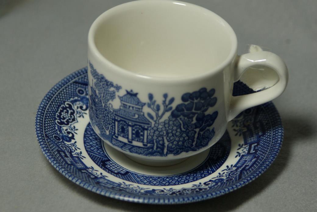 Churchill England Blue Willow Tea Cup And Saucer Vintage Set