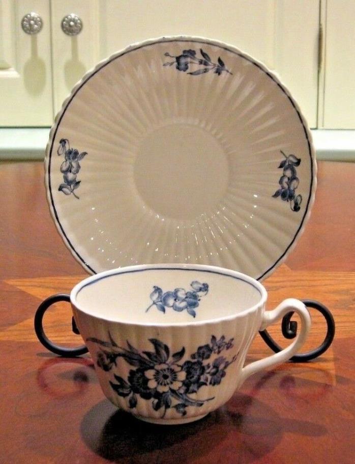 Booths England Silicon China Tea Cup & Saucer Blue White Floral