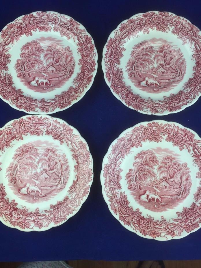 set of 4 saucers Booths china BRITISH SCENERY red transferware made in England
