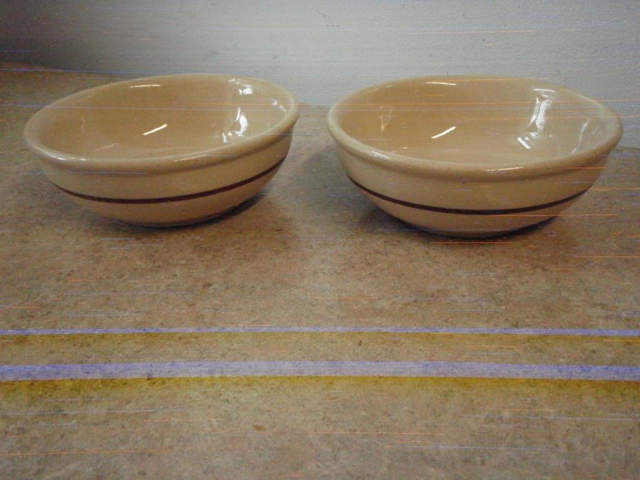 Vintage Buffalo China Cafe Bowl Soup Cereal Tan w/ One Stripe R-11 - 2 Available