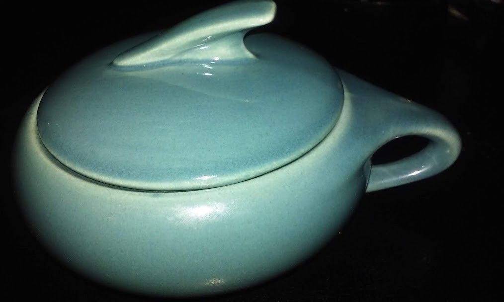 Vtg Mid Century California LIFE Turquoise Sugar Dish Bowl W/Lid RARE Art Deco