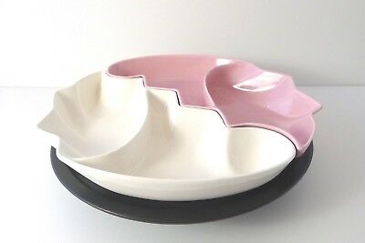 Frazier_Lazy Susan_#614_Pink/White_Leaf shape_Calif. Pottery_Mid-Century_Vintage