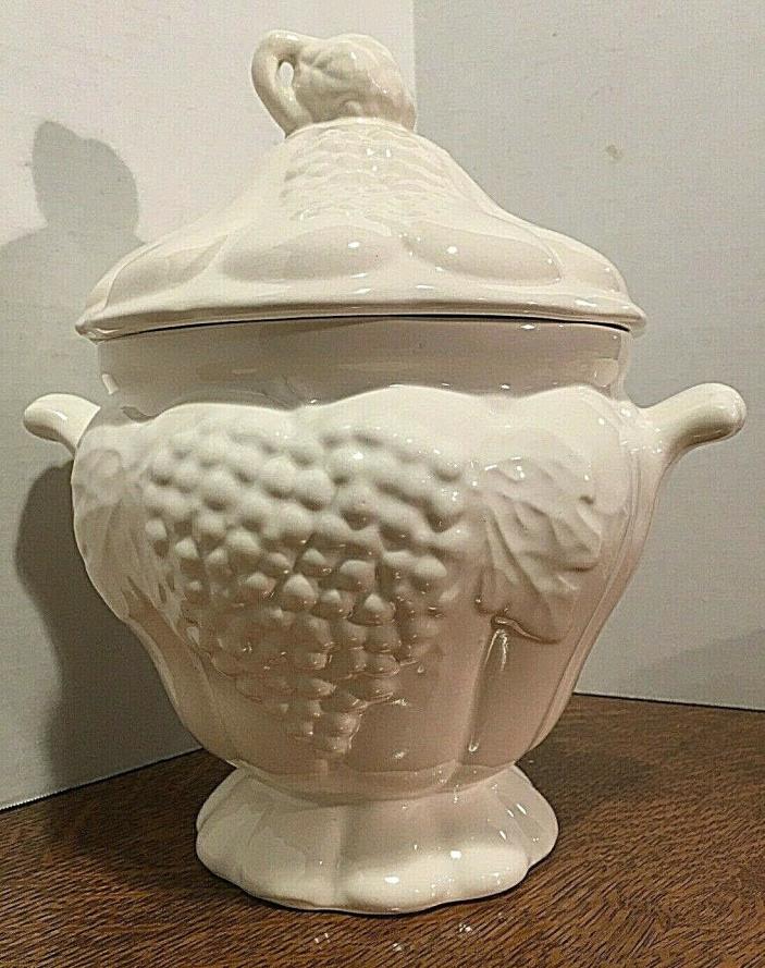 California Pottery Soup Tureen,  Ivory with Grapes & Leaves