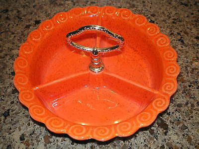 Vintage Calif USA #267 Dk.Orange Candy & Nut Divided Serving Dish 1950's Pottery