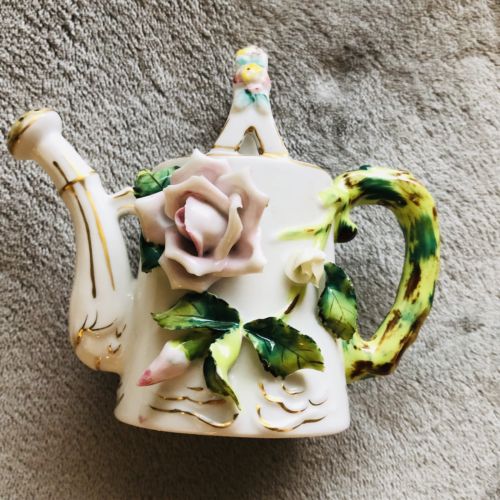 Vintage L & M Inc Porcelain  Watering Can with Flowers