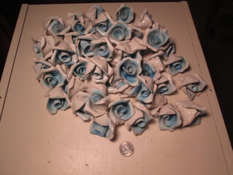 MMT  Lot of 100 Blue Capodimonte Roses Porcelain Lamp Chandelier Flowers