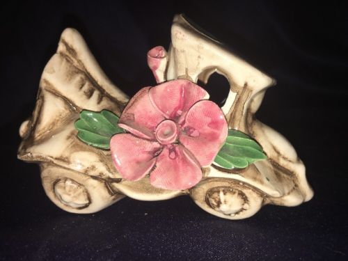 Vintage Nuova Capodimonte Porcelain Car With  Flowers Made In Italy