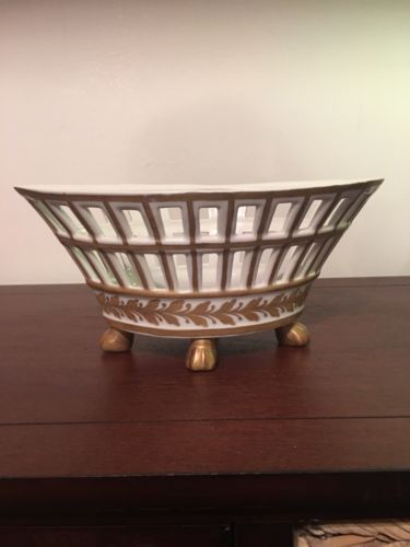Vintage Ardalt Flores Imperio Spain Porcelain Basket White Gold Appx.9x4.5 Inch