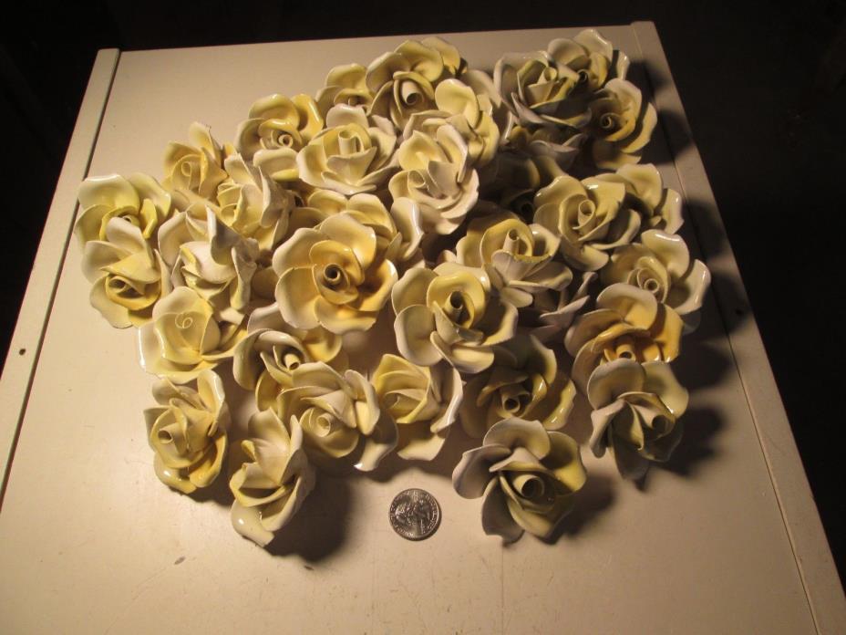 XBB Lot of 100 Yellow Capodimonte Roses Porcelain Lamp Chandelier Flowers